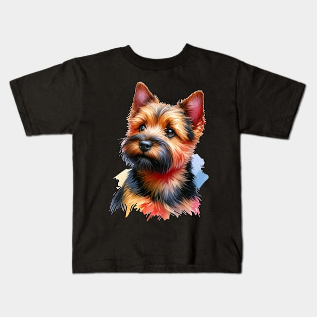 Norwich Terrier Watercolor - Beautiful Dog Kids T-Shirt by Edd Paint Something